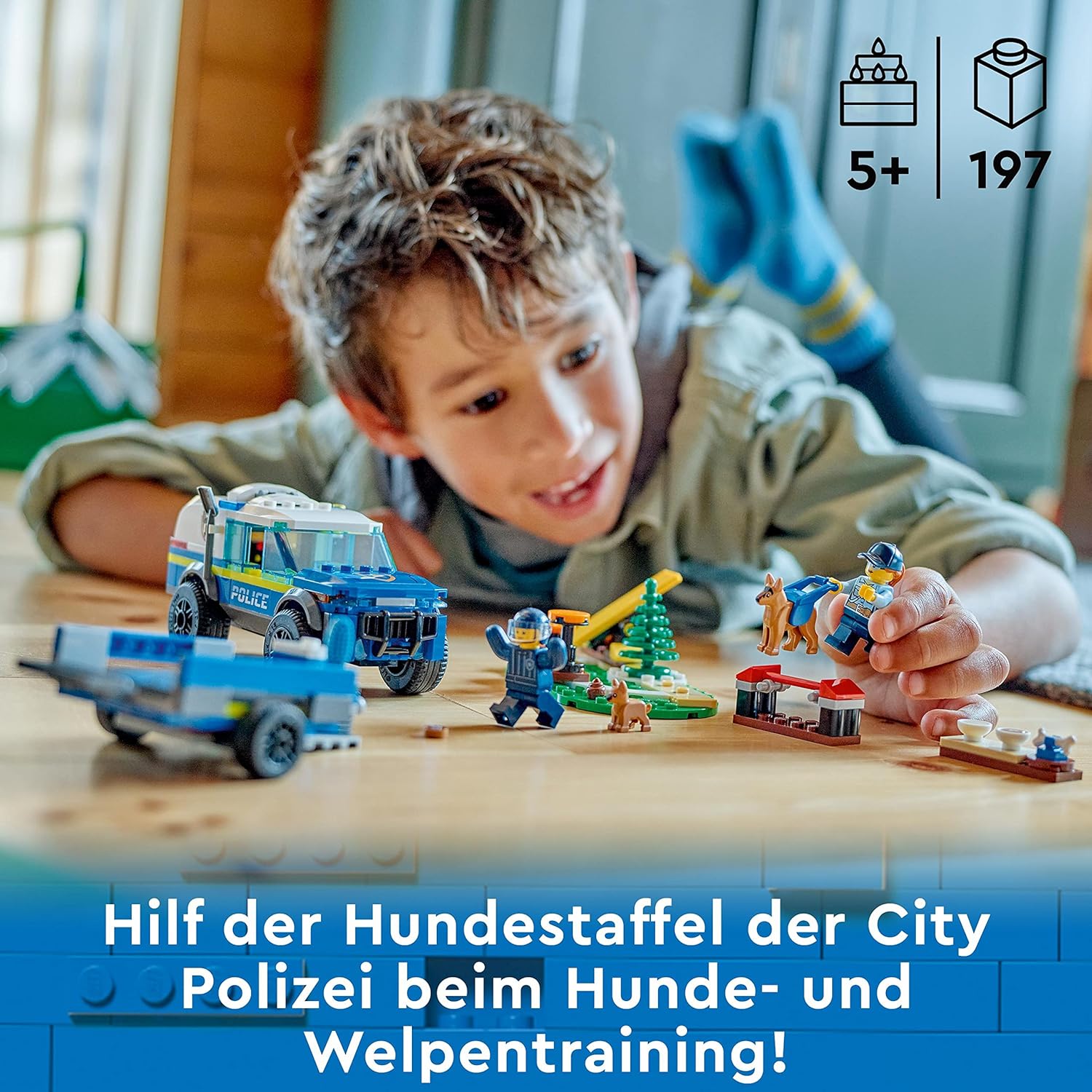 LEGO 60369 City Mobiles Polizeihunde-Training, Polizeiauto-Spielzeug mit Anhänger