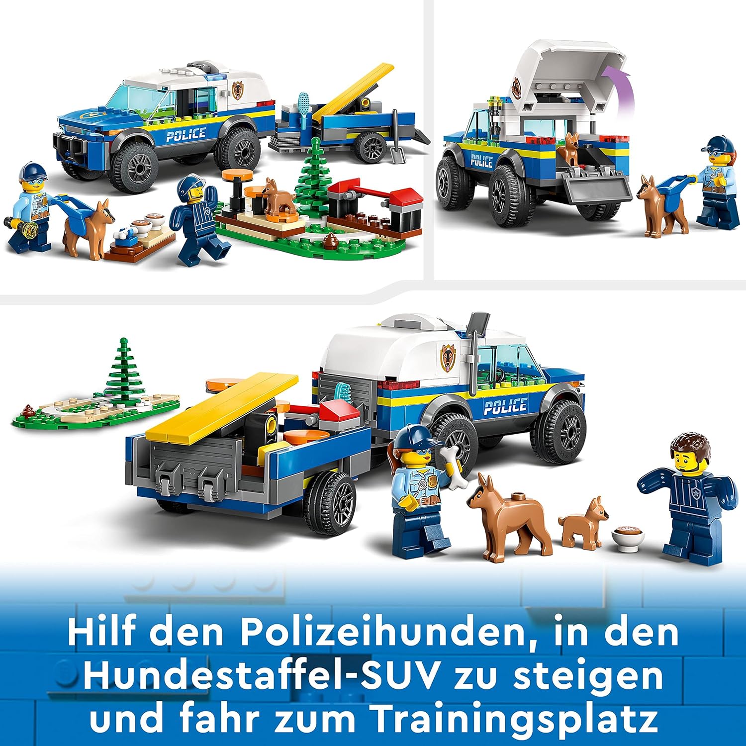 LEGO 60369 City Mobiles Polizeihunde-Training, Polizeiauto-Spielzeug mit Anhänger