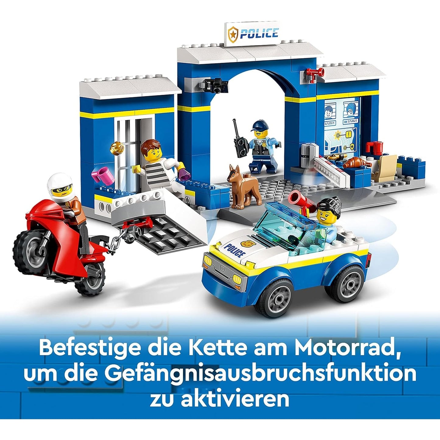 LEGO 60370 City Ausbruch aus der Polizeistation Spielset, Polizeiauto Spielzeug und Motorrad