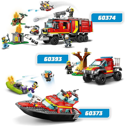 LEGO 60373 City Feuerwehrboot, Rennboot, 3 Minifiguren und Jetpack, Feuerwehr-Boot-Spielzeug