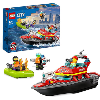 LEGO 60373 City Feuerwehrboot, Rennboot, 3 Minifiguren und Jetpack, Feuerwehr-Boot-Spielzeug