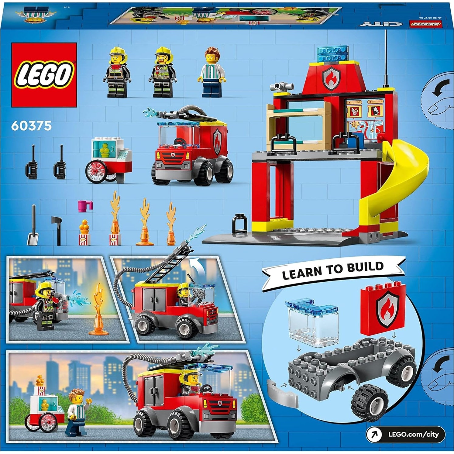 LEGO 60375 City Feuerwehr Feuerwehrstation und Löschauto, Lernspielzeug Feuerwehrauto-Spielzeug