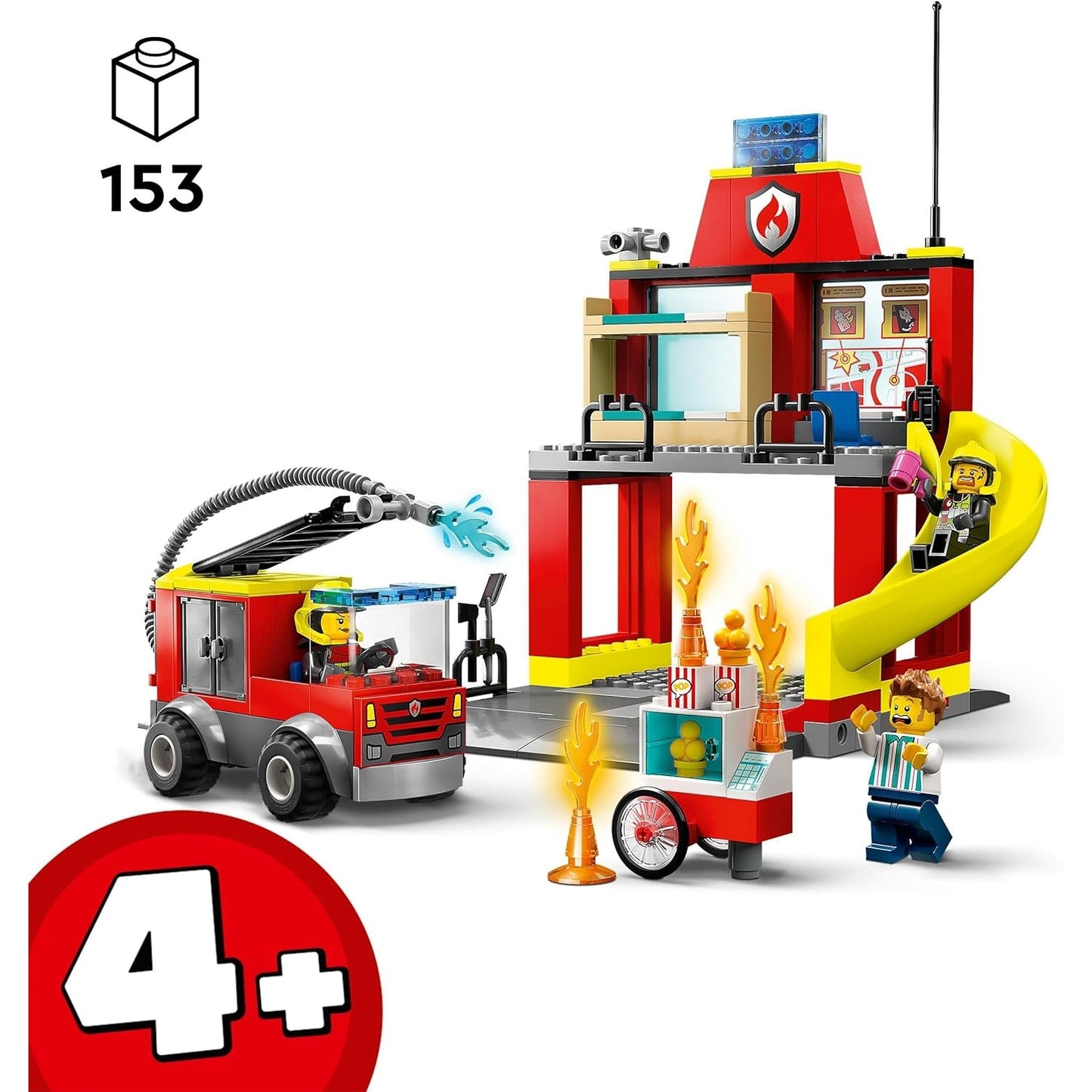 LEGO 60375 City Feuerwehr Feuerwehrstation und Löschauto, Lernspielzeug Feuerwehrauto-Spielzeug