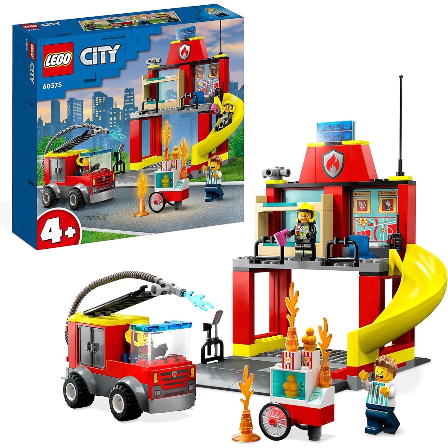 LEGO 60375 City Feuerwehr Feuerwehrstation und Löschauto, Lernspielzeug Feuerwehrauto-Spielzeug