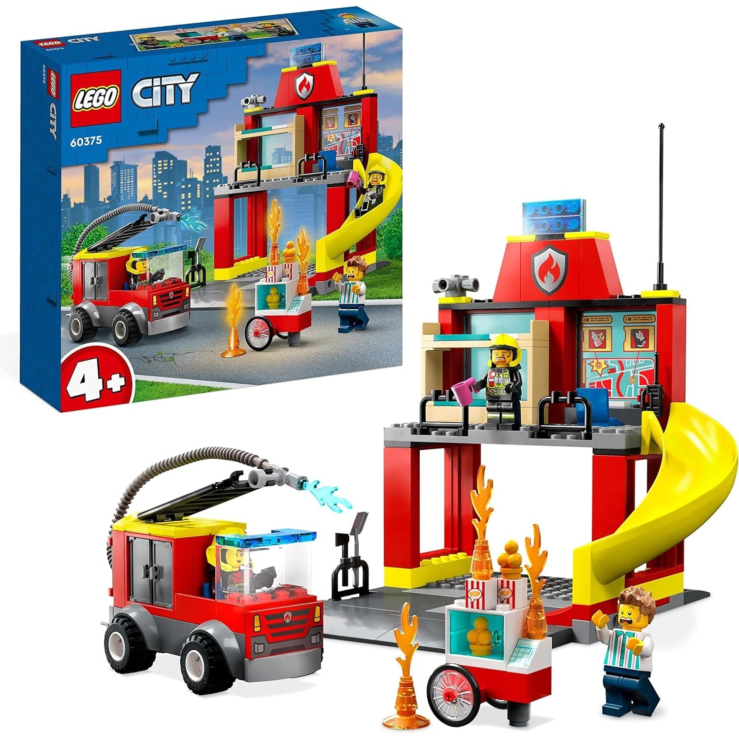 LEGO 60375 City Feuerwehr Feuerwehrstation und Löschauto, Lernspielzeug Feuerwehrauto-Spielzeug