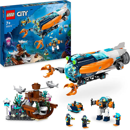 LEGO 60379 City Forscher-U-Boot Spielzeug, Unterwasser-Set mit Drohne, Mech, Minifiguren