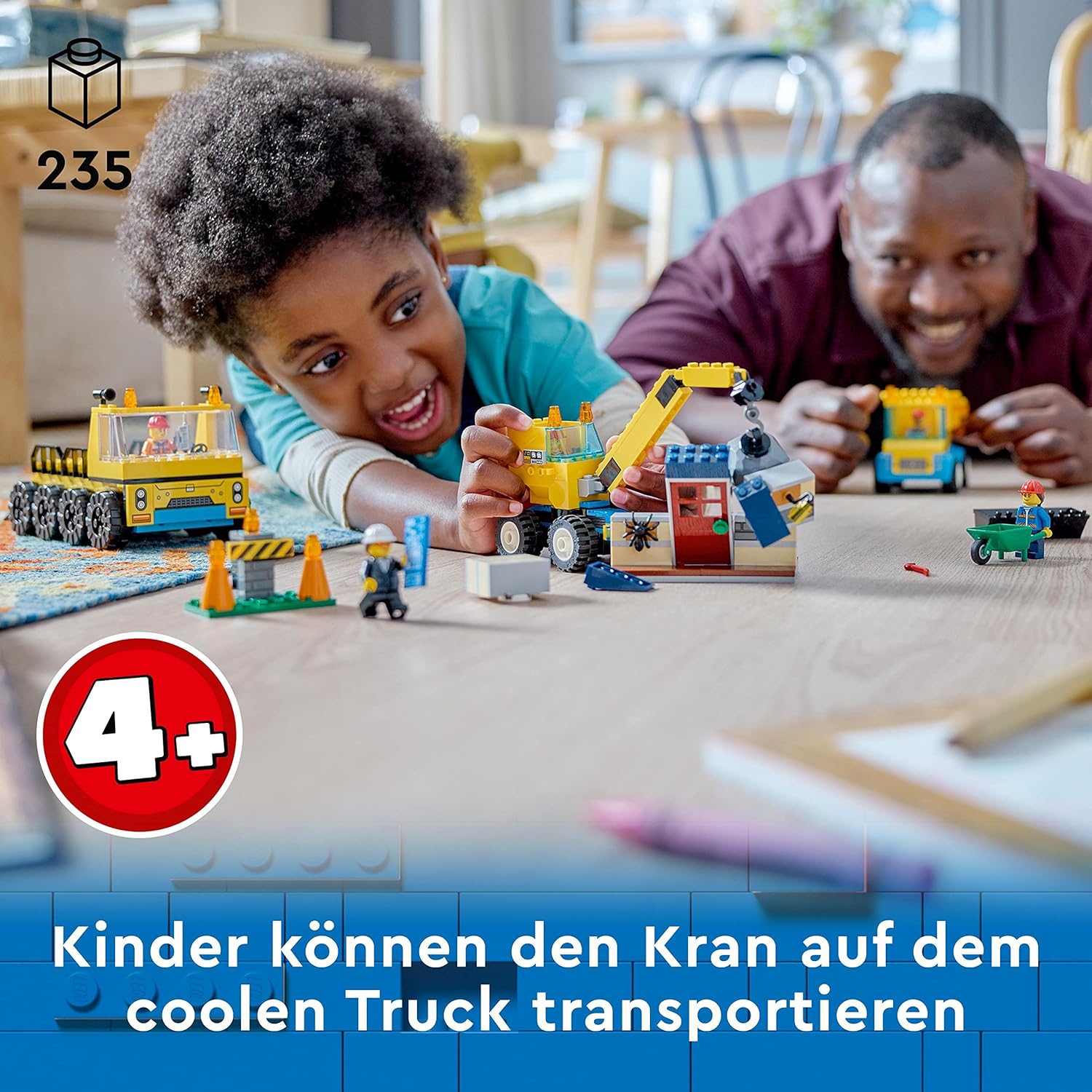 LEGO 60391 City Baufahrzeuge und Kran mit Abrissbirne, Spielzeug mit Bagger, Kipper und Transportfahrzeugen