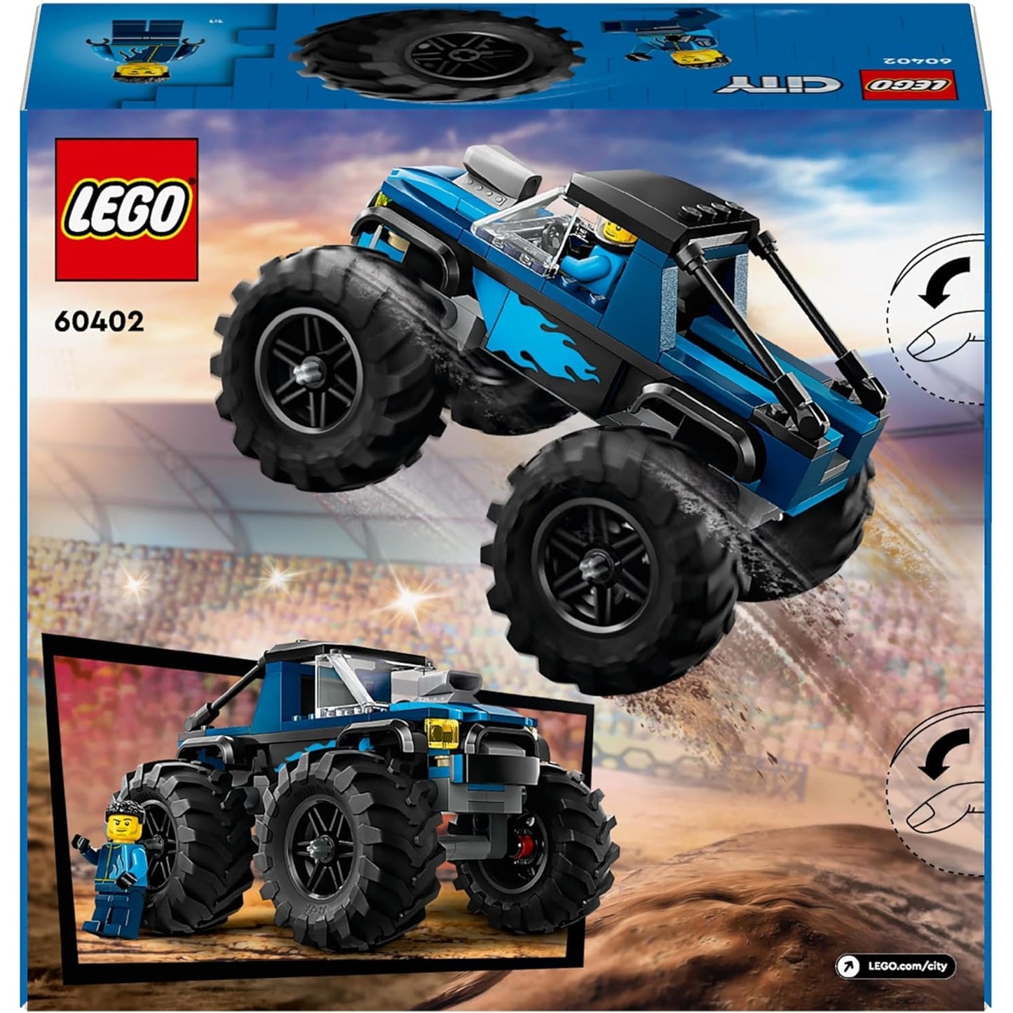 LEGO 60402 City Blauer Monstertruck, Offroad-Auto-Spielzeug, Fahrzeug-Set mit Rennfahrer