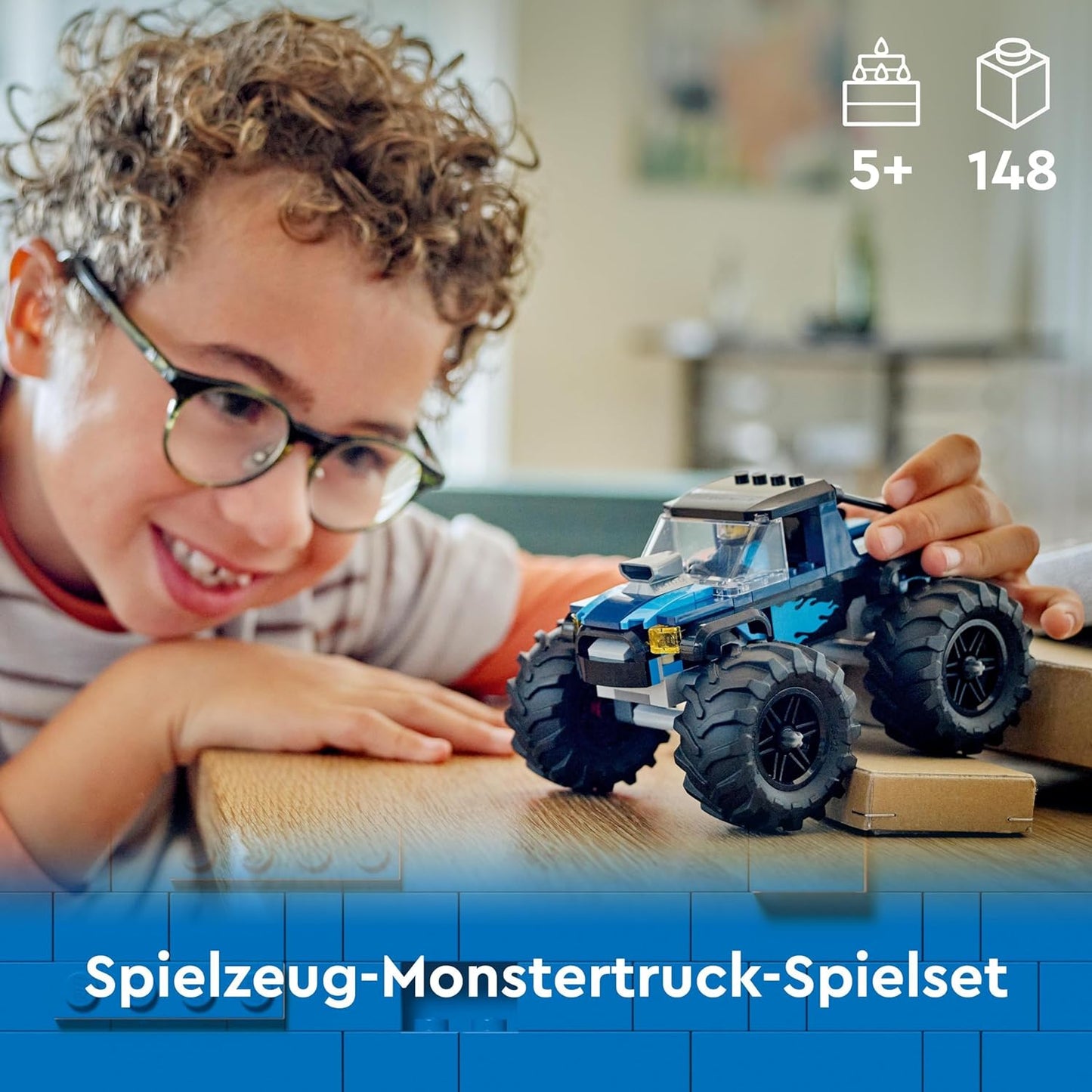 LEGO 60402 City Blauer Monstertruck, Offroad-Auto-Spielzeug, Fahrzeug-Set mit Rennfahrer