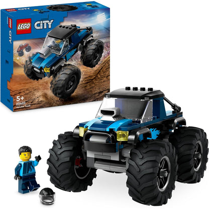 LEGO 60402 City Blauer Monstertruck, Offroad-Auto-Spielzeug, Fahrzeug-Set mit Rennfahrer