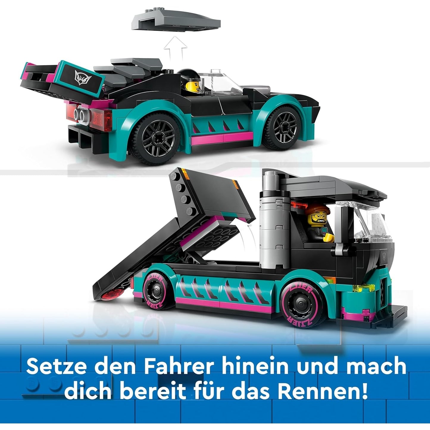 LEGO 60406 City Autotransporter mit Rennwagen, LKW-Spielzeug mit Verstellbarer Laderampe