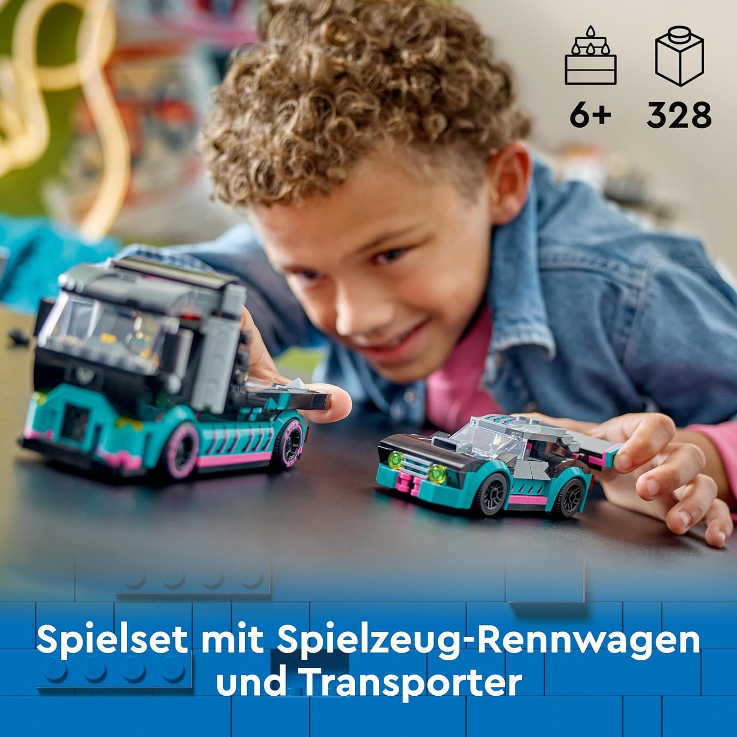 LEGO 60406 City Autotransporter mit Rennwagen, LKW-Spielzeug mit Verstellbarer Laderampe