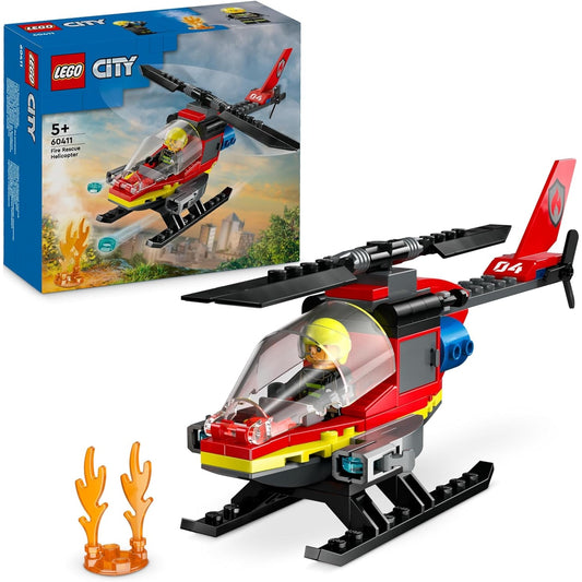 LEGO 60411 City Feuerwehrhubschrauber, Set mit Hubschrauber-Spielzeug und Pilot-Figur