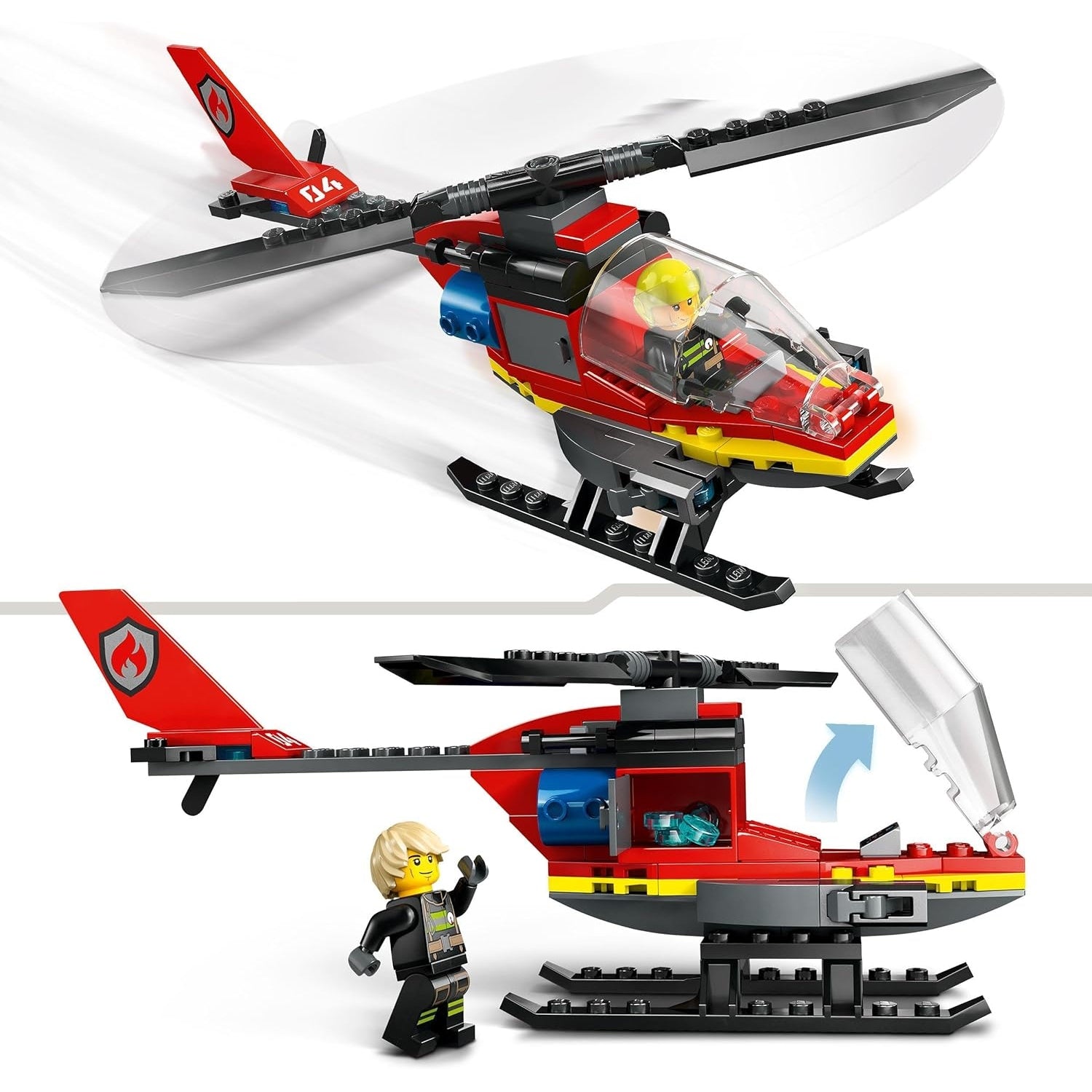 LEGO 60411 City Feuerwehrhubschrauber, Set mit Hubschrauber-Spielzeug und Pilot-Figur