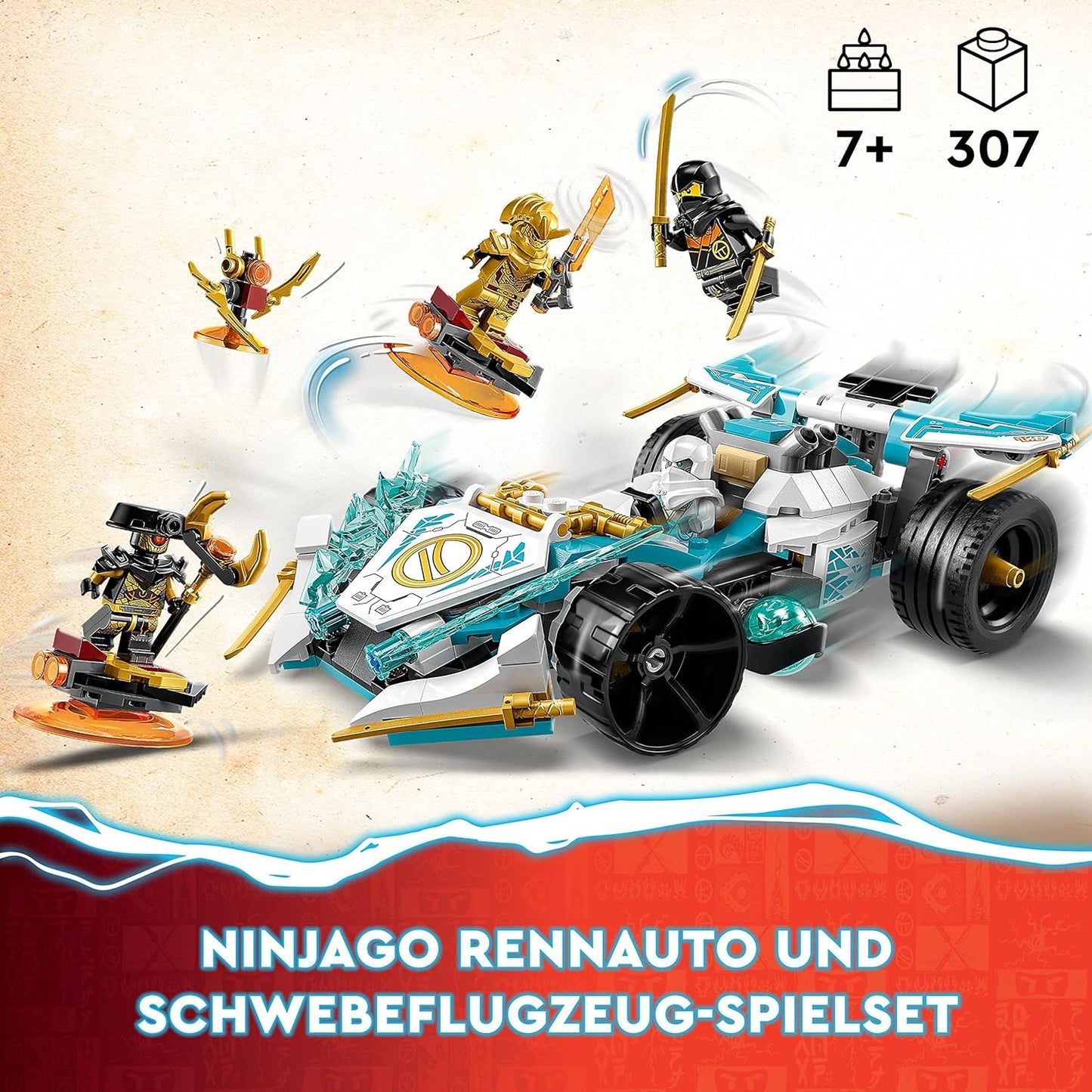 LEGO 71791 NINJAGO Zanes Drachenpower-Spinjitzu-Rennwagen Bausatz mit Spinnfunktion und 4 Minifiguren