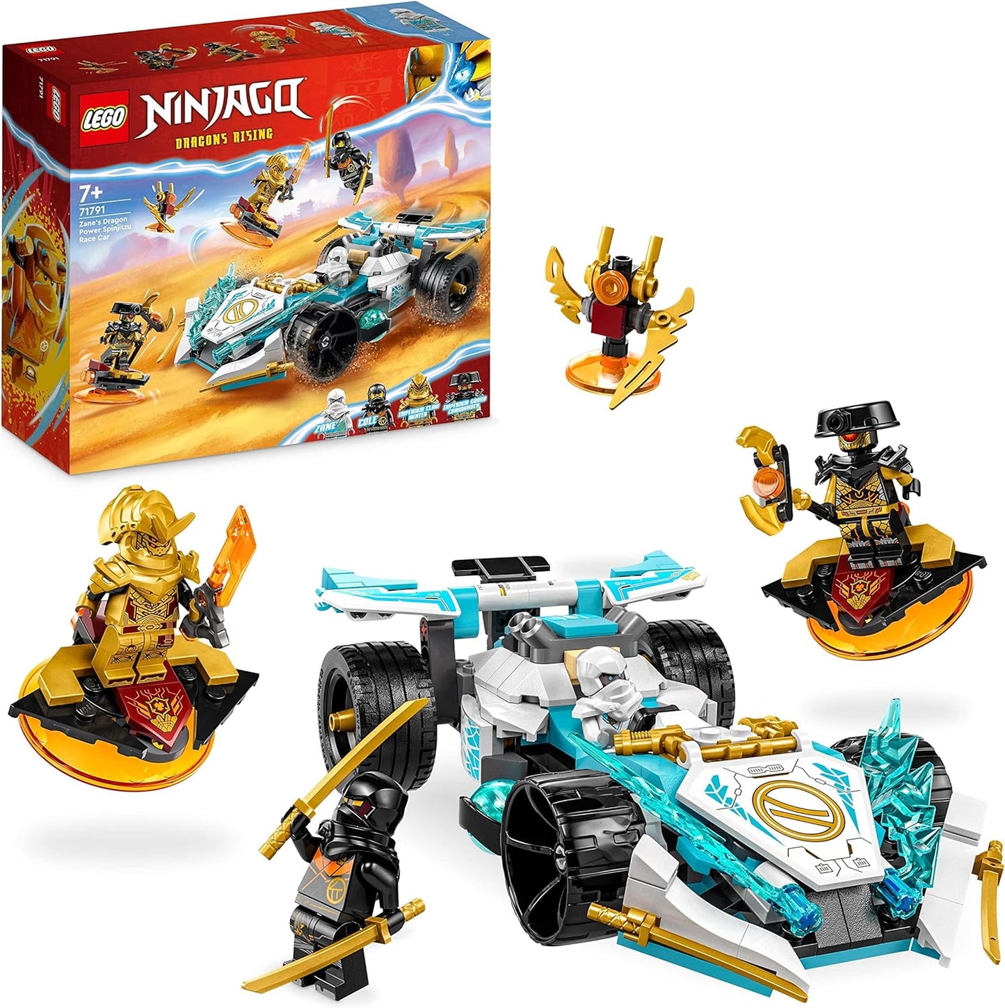 LEGO 71791 NINJAGO Zanes Drachenpower-Spinjitzu-Rennwagen Bausatz mit Spinnfunktion und 4 Minifiguren