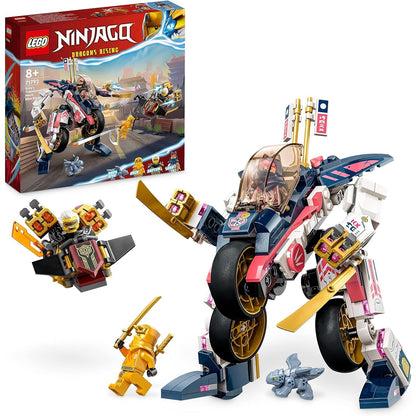 LEGO 71792 NINJAGO Soras transformierender Mech-Bike-Renner, 2in1 Set mit transformierender Mech-Actionfigur