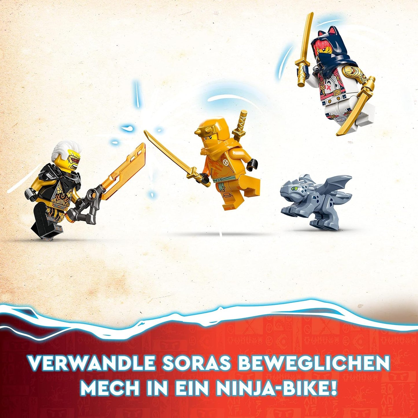 LEGO 71792 NINJAGO Soras transformierender Mech-Bike-Renner, 2in1 Set mit transformierender Mech-Actionfigur