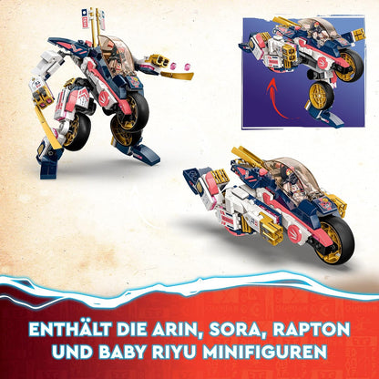 LEGO 71792 NINJAGO Soras transformierender Mech-Bike-Renner, 2in1 Set mit transformierender Mech-Actionfigur