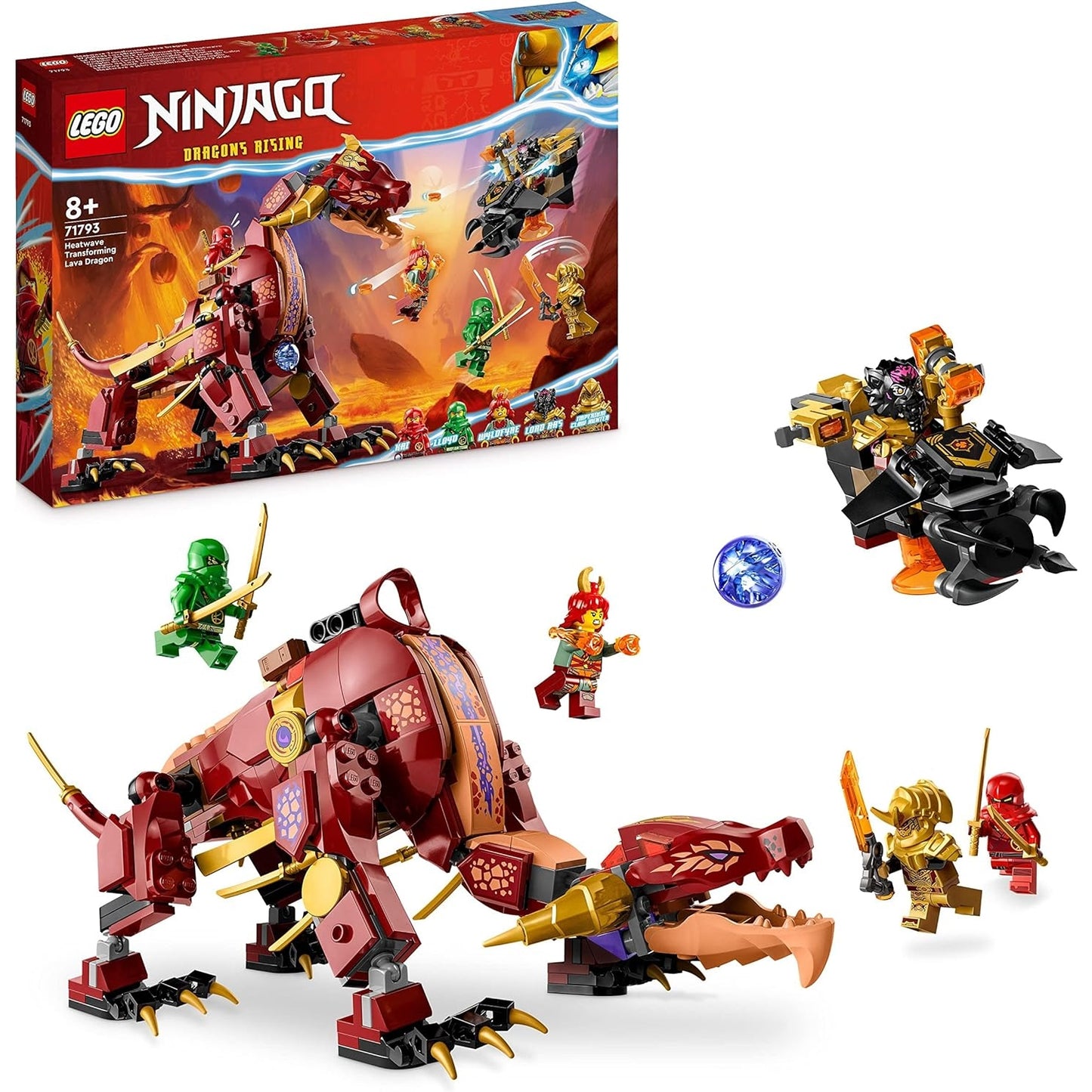 LEGO 71793 NINJAGO Wyldfires Lavadrache Spielzeug, Drachen-Serie Set mit Einer Drachenfigur und Kai & Lloyd Minifiguren