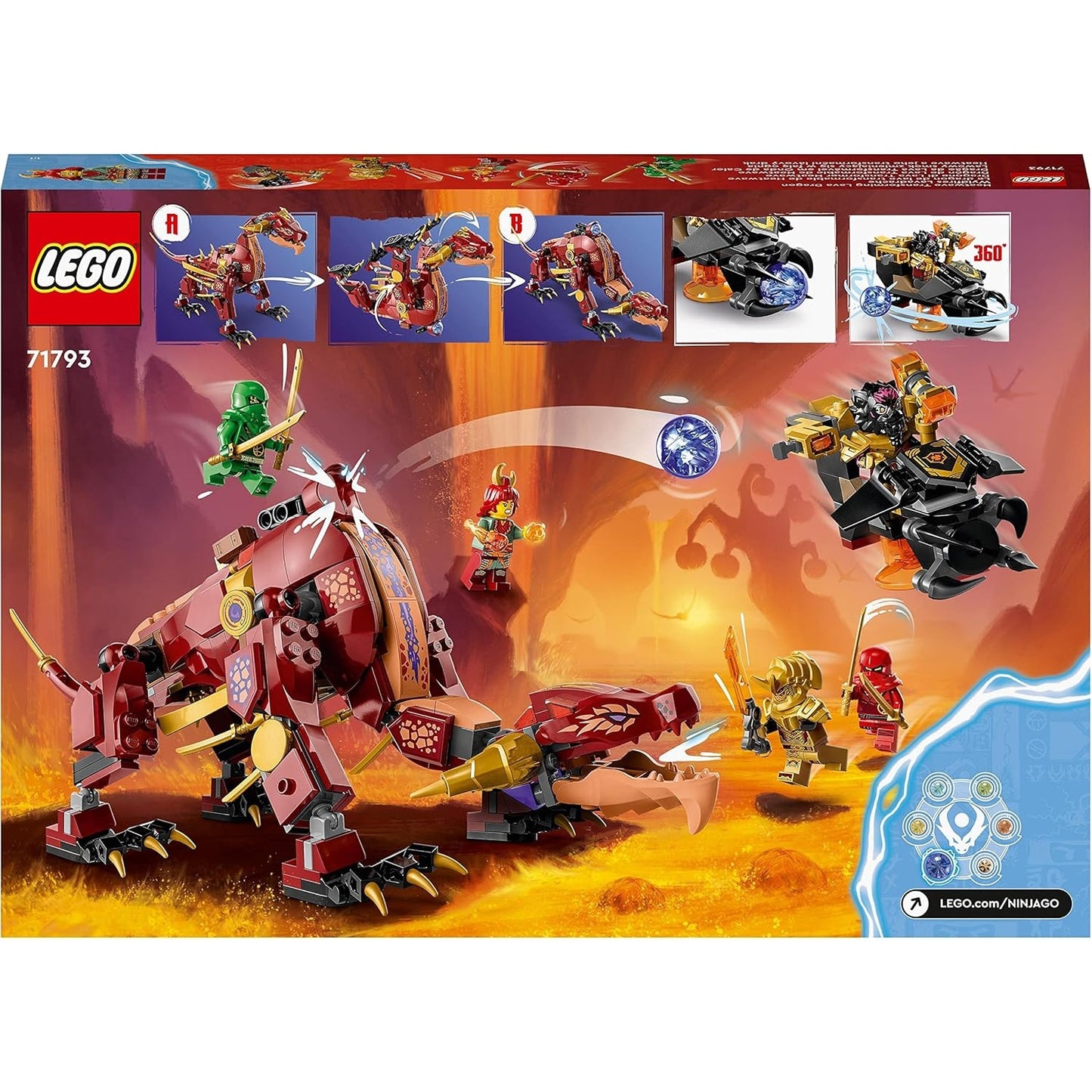 LEGO 71793 NINJAGO Wyldfires Lavadrache Spielzeug, Drachen-Serie Set mit Einer Drachenfigur und Kai & Lloyd Minifiguren