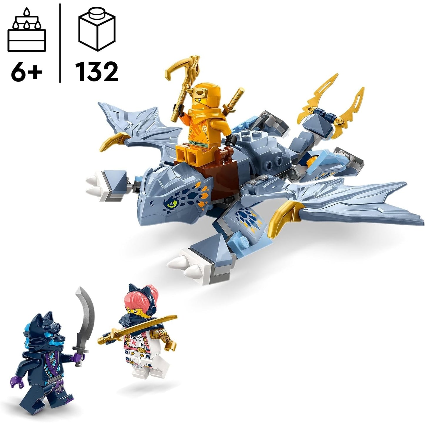 LEGO 71810 NINJAGO Riyu der Babydrache, Drachen-Spielzeug mit 3 Mini-Figuren