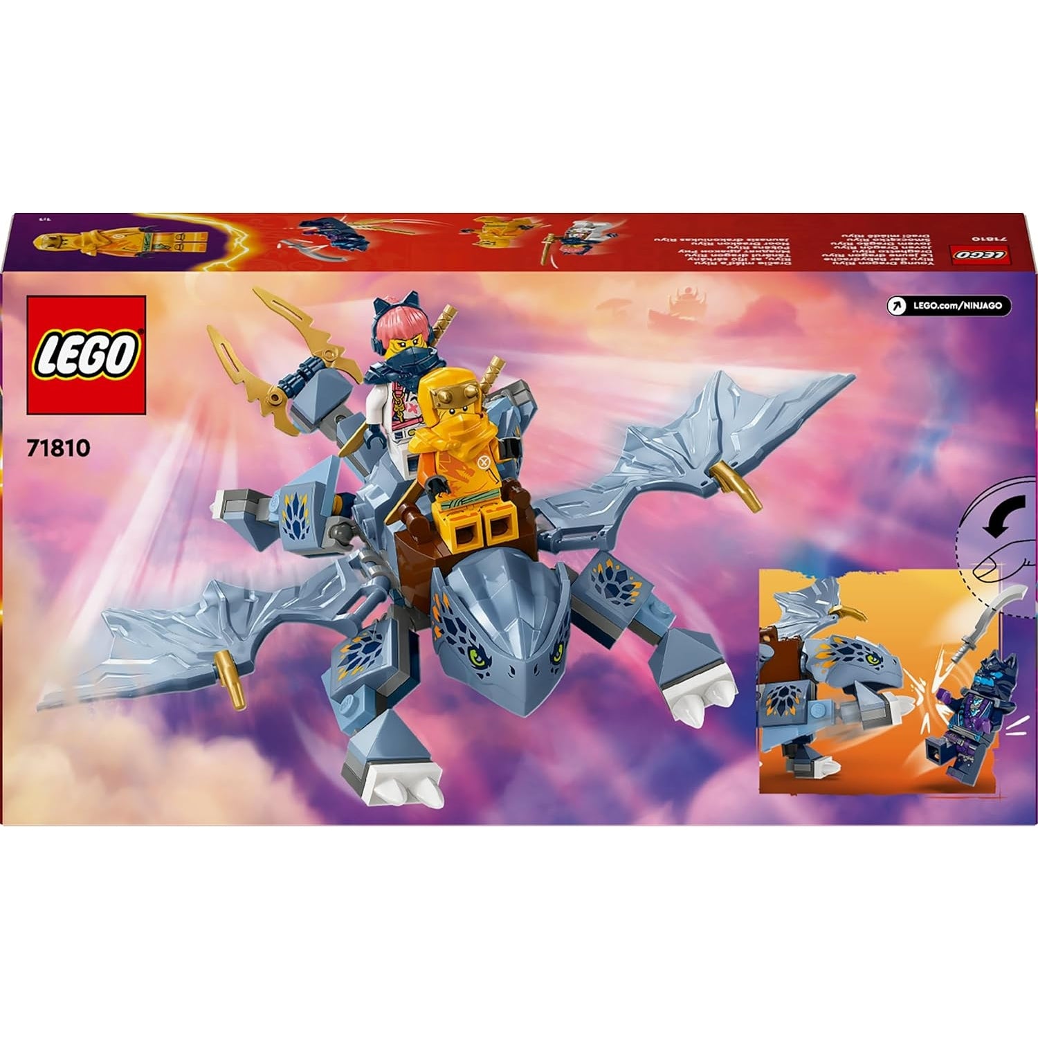 LEGO 71810 NINJAGO Riyu der Babydrache, Drachen-Spielzeug mit 3 Mini-Figuren