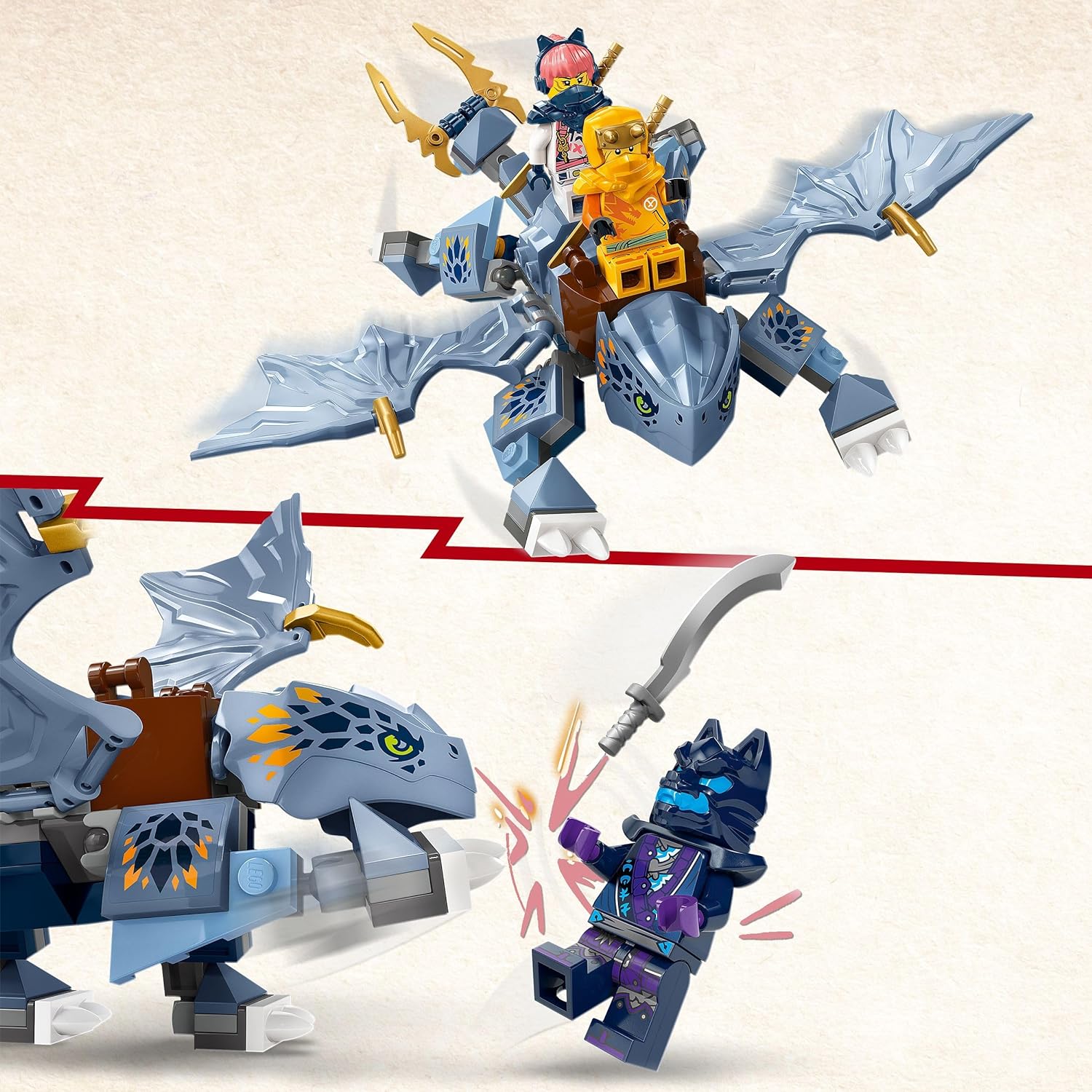 LEGO 71810 NINJAGO Riyu der Babydrache, Drachen-Spielzeug mit 3 Mini-Figuren