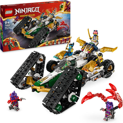 LEGO 71820 NINJAGO Kombi-Raupe des Ninja-Teams, 4-in-1-Set mit Gleiter, Rennauto