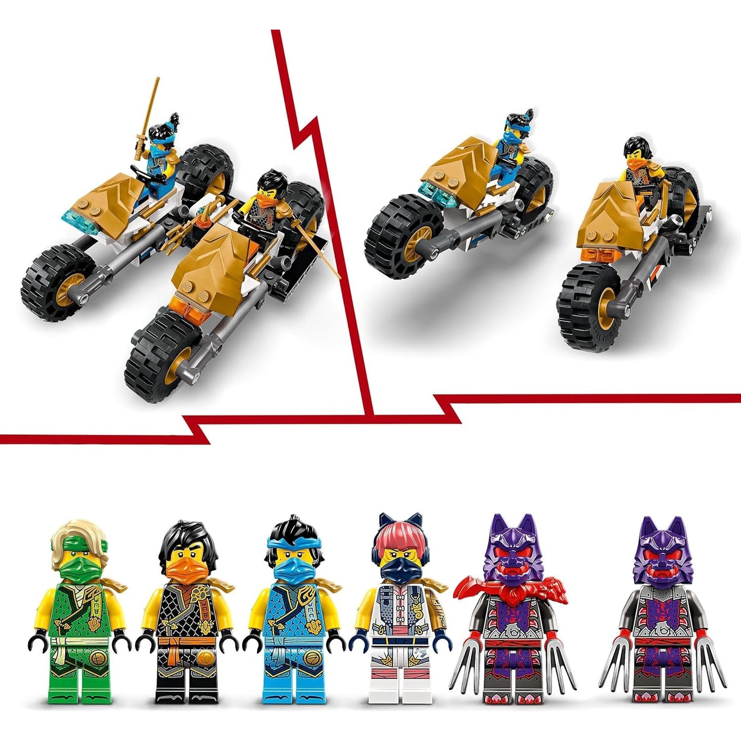 LEGO 71820 NINJAGO Kombi-Raupe des Ninja-Teams, 4-in-1-Set mit Gleiter, Rennauto