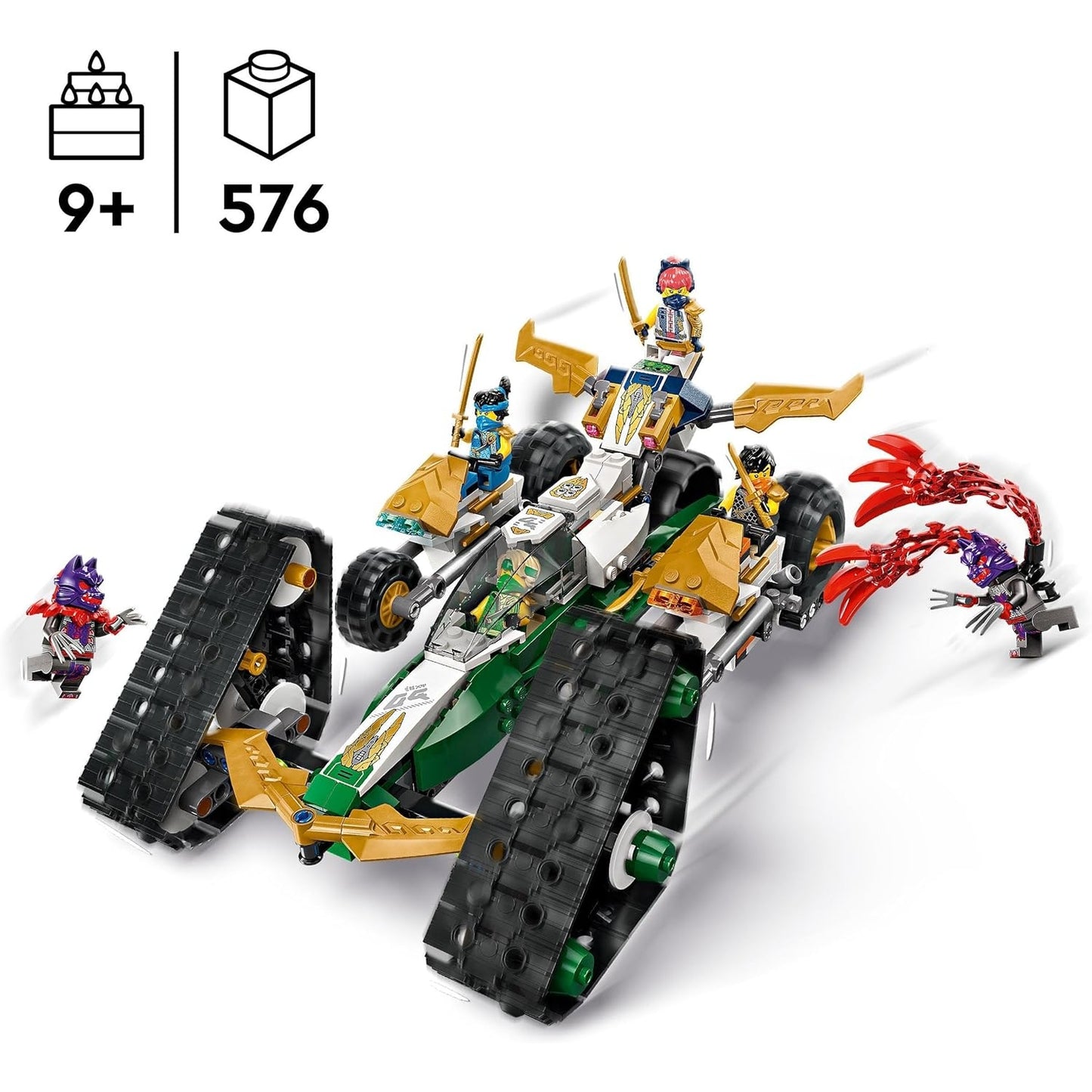 LEGO 71820 NINJAGO Kombi-Raupe des Ninja-Teams, 4-in-1-Set mit Gleiter, Rennauto