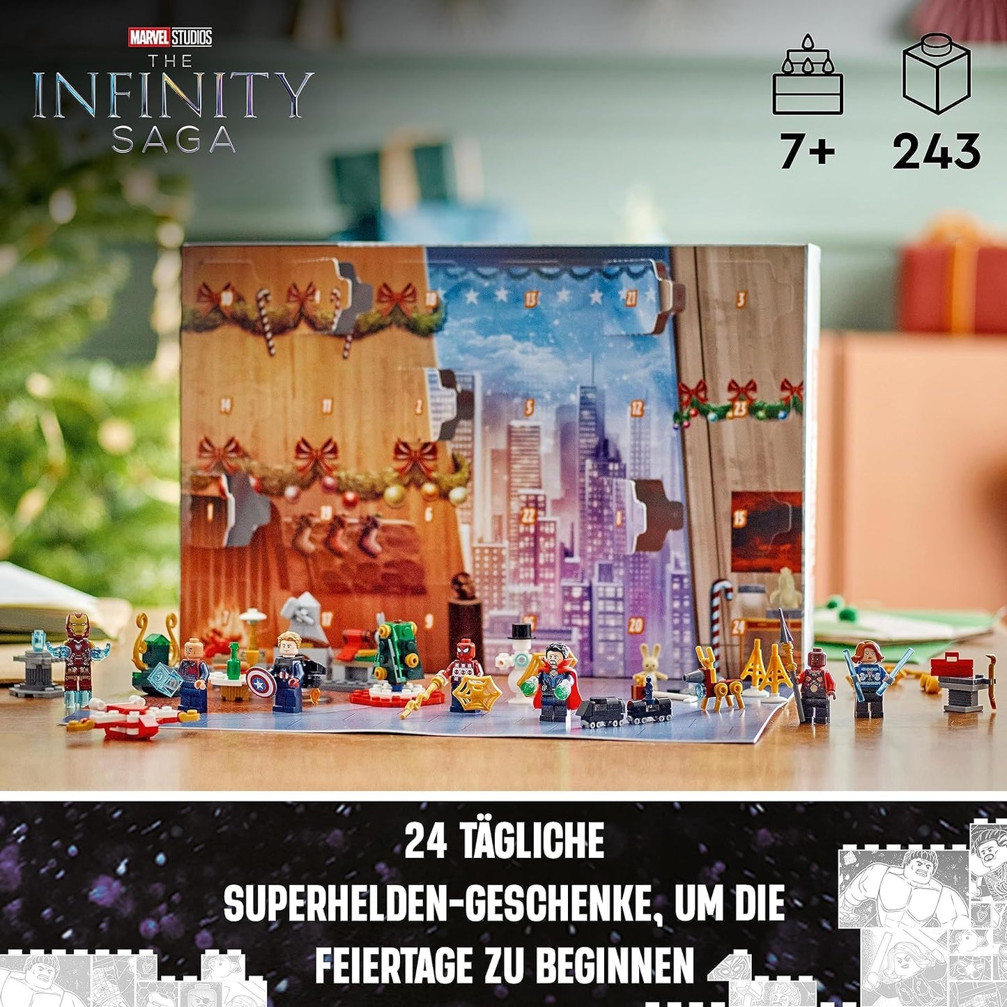 LEGO 76267 Marvel Avengers Adventskalender Weihnachtskalender mit Captain America, Spider-Man, Iron Man