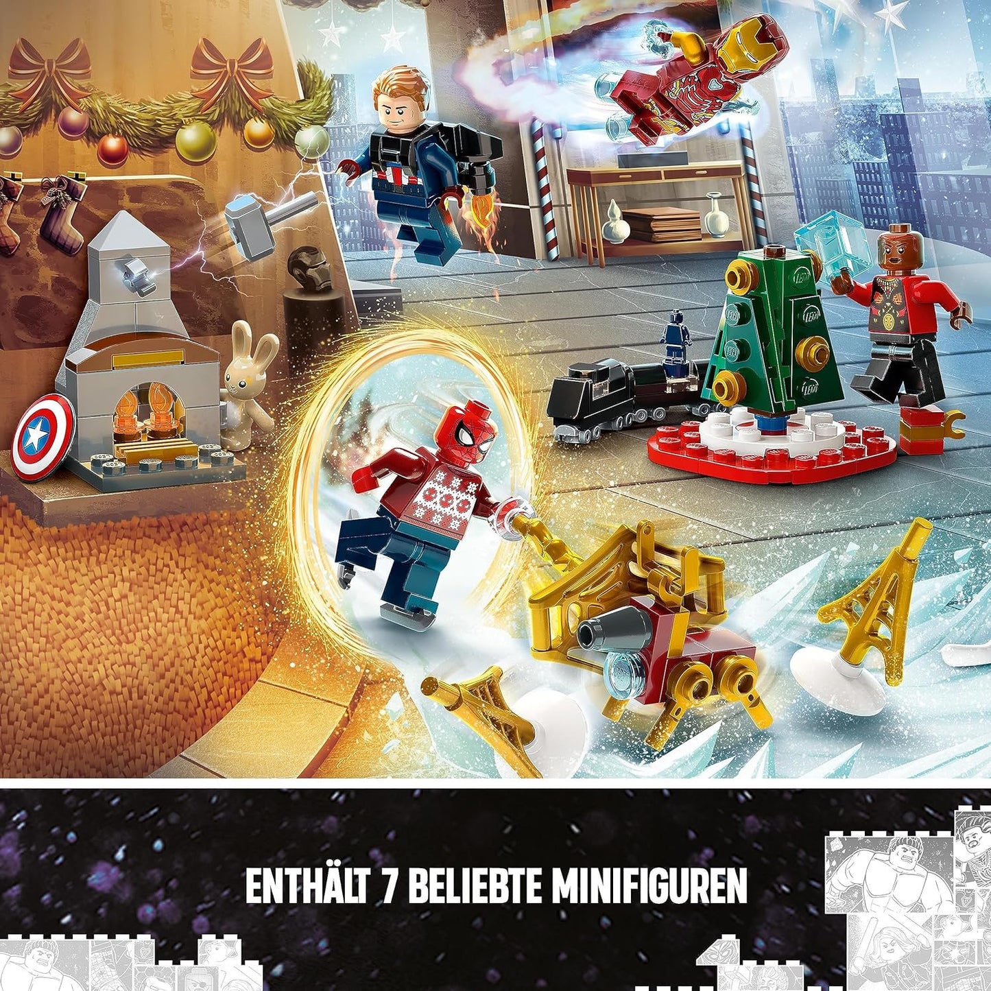 LEGO 76267 Marvel Avengers Adventskalender Weihnachtskalender mit Captain America, Spider-Man, Iron Man