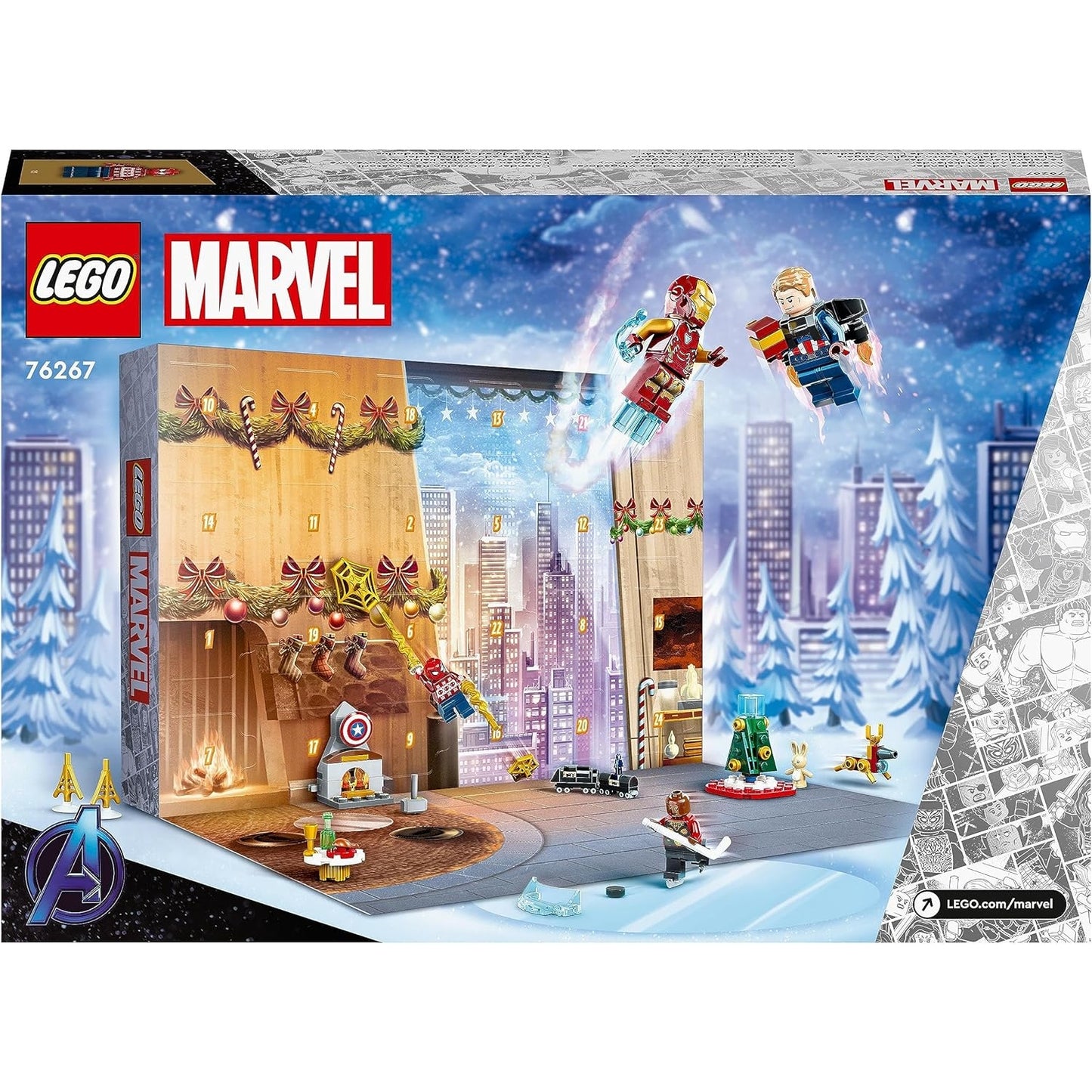 LEGO 76267 Marvel Avengers Adventskalender Weihnachtskalender mit Captain America, Spider-Man, Iron Man