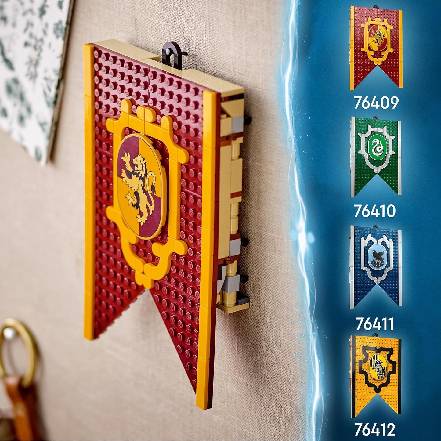 LEGO 76409 Harry Potter Hausbanner Gryffindor Set Hogwarts Wappen Schloss Gemeinschaftsraum Spielzeug oder Wanddisplay