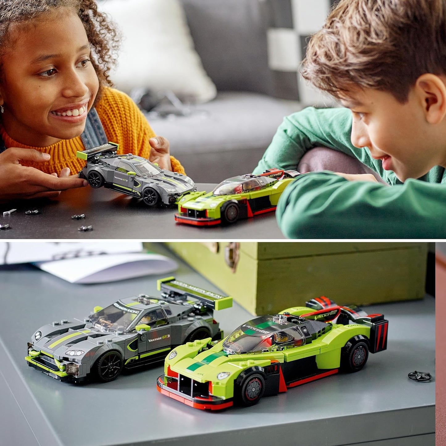 LEGO 76910 Speed Champions Aston Martin Valkyrie AMR Pro & Vantage GT3 Bausatz mit 2 Rennautos Modellautos