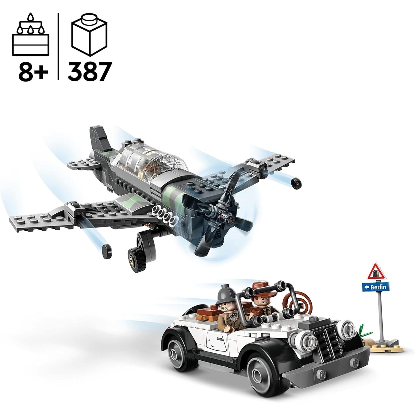 LEGO 77012 Indiana Jones Flucht vor dem Jagdflugzeug Action-Set mit baubarem Flugzeug und Oldtimer