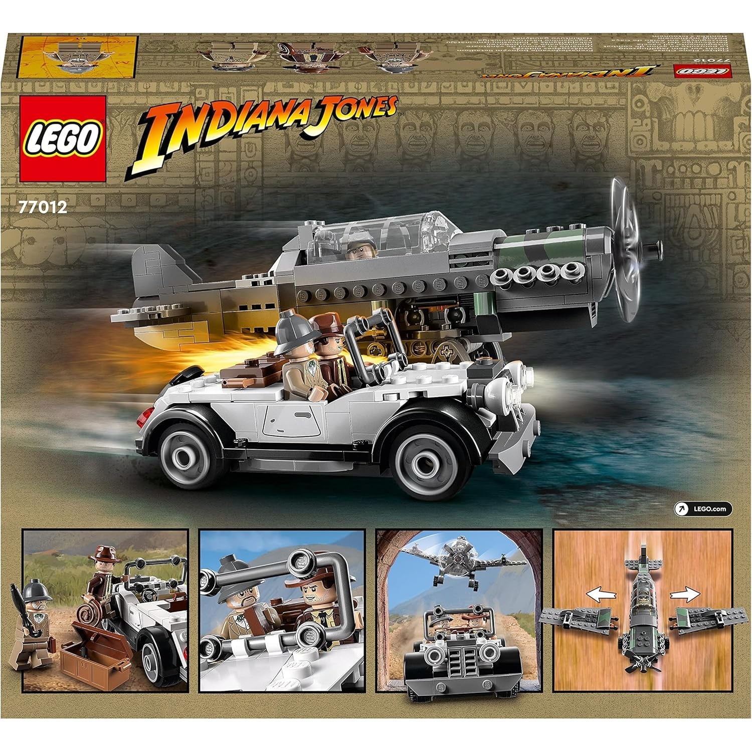 LEGO 77012 Indiana Jones Flucht vor dem Jagdflugzeug Action-Set mit baubarem Flugzeug und Oldtimer