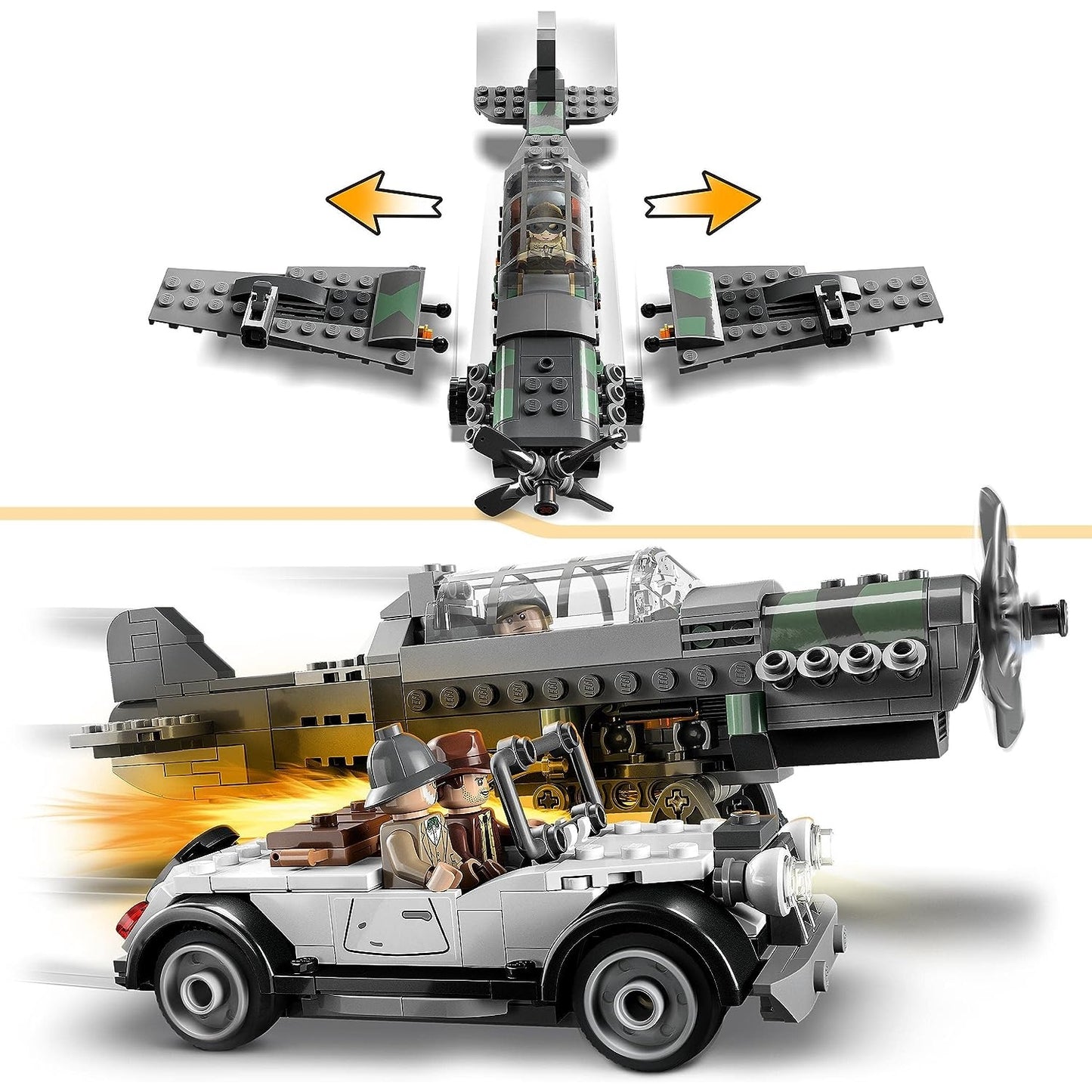 LEGO 77012 Indiana Jones Flucht vor dem Jagdflugzeug Action-Set mit baubarem Flugzeug und Oldtimer