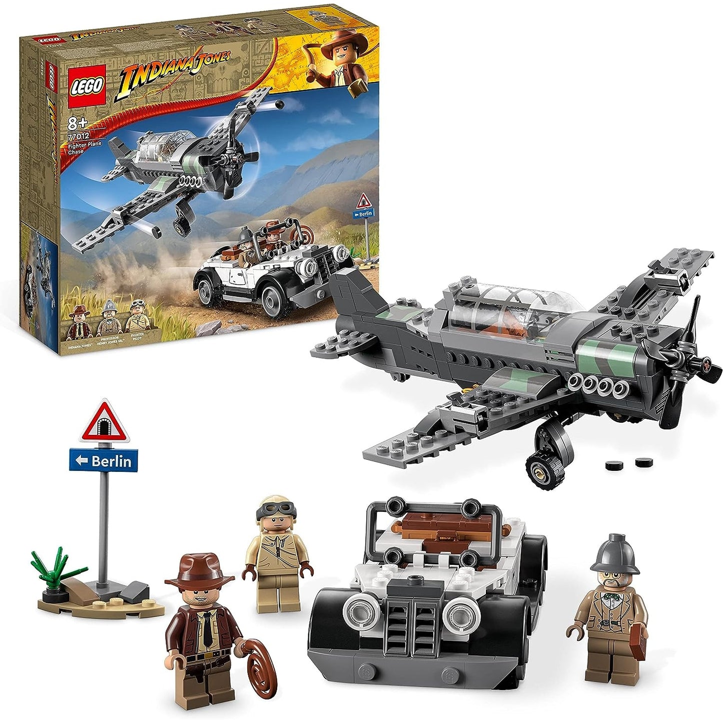 LEGO 77012 Indiana Jones Flucht vor dem Jagdflugzeug Action-Set mit baubarem Flugzeug und Oldtimer