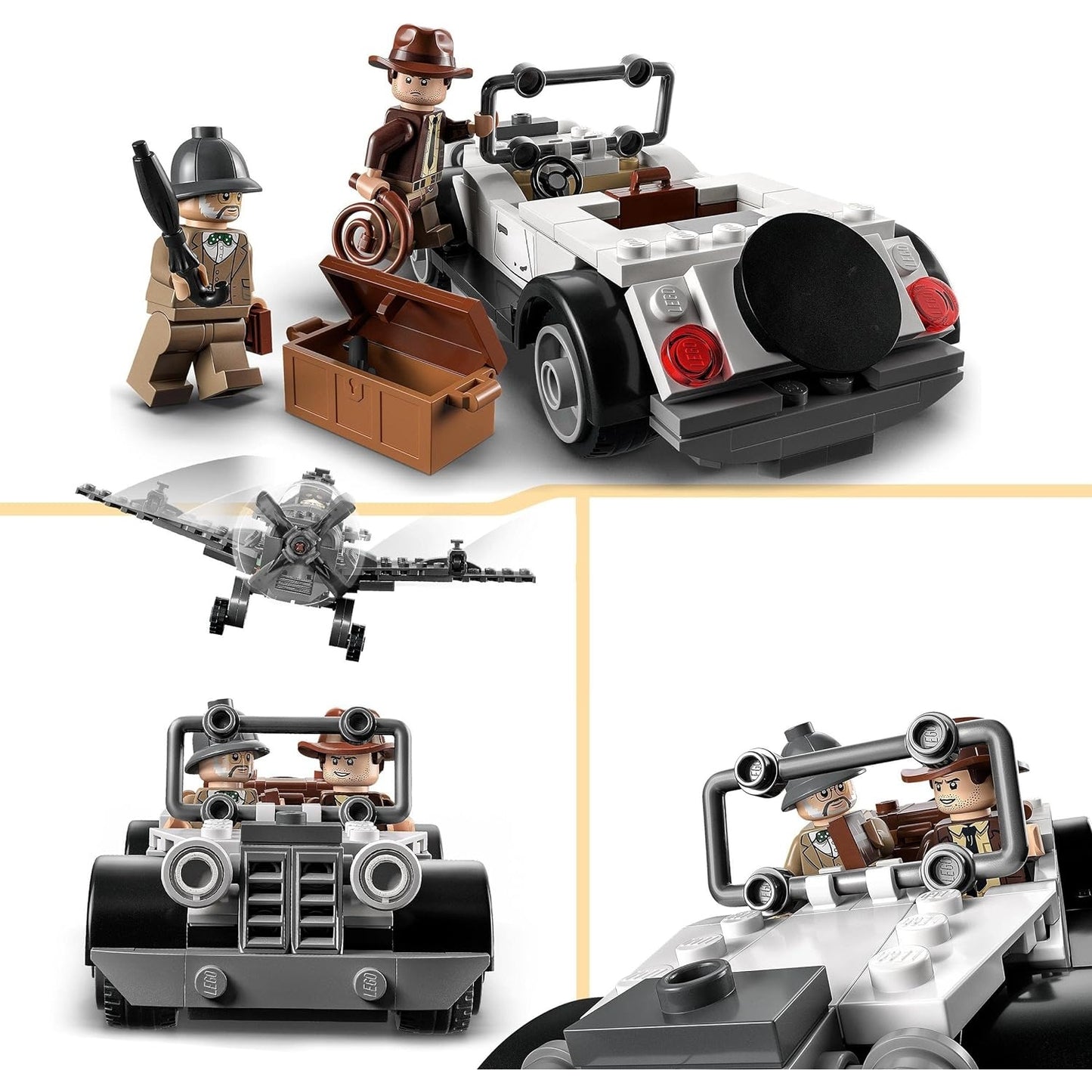 LEGO 77012 Indiana Jones Flucht vor dem Jagdflugzeug Action-Set mit baubarem Flugzeug und Oldtimer