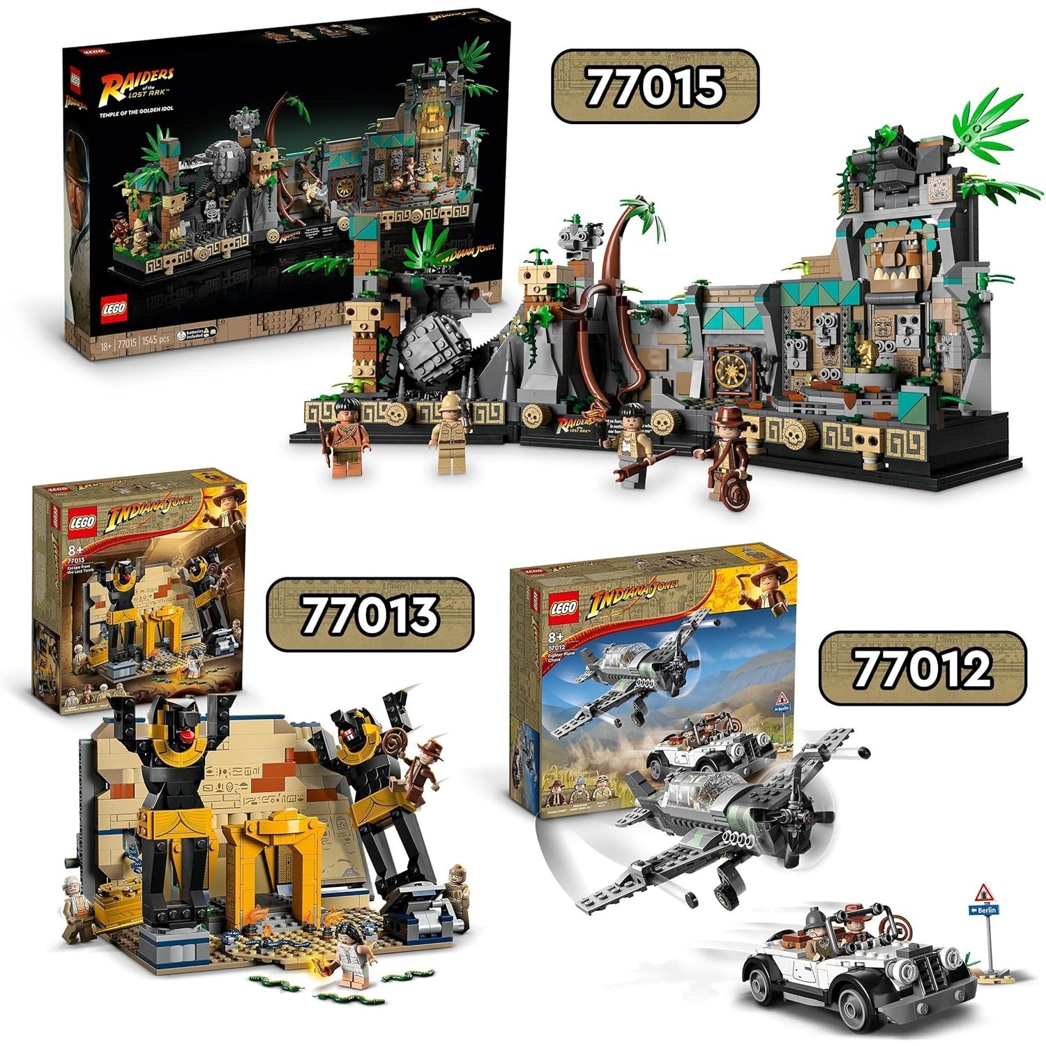 LEGO 77012 Indiana Jones Flucht vor dem Jagdflugzeug Action-Set mit baubarem Flugzeug und Oldtimer