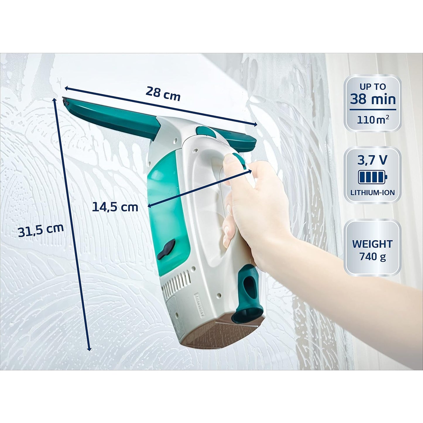 Leifheit Fenstersauger Set Dry and Clean mit 28 cm Saugdüse 360° streifenfreie Reinigung Fensterreiniger