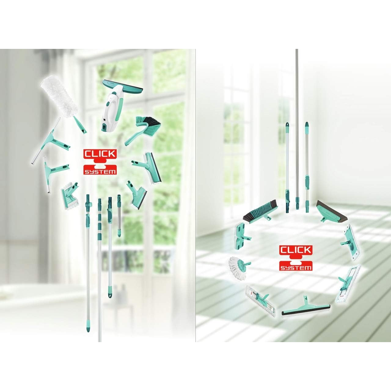 Leifheit Fenstersauger Set Dry and Clean mit 28 cm Saugdüse 360° streifenfreie Reinigung Fensterreiniger