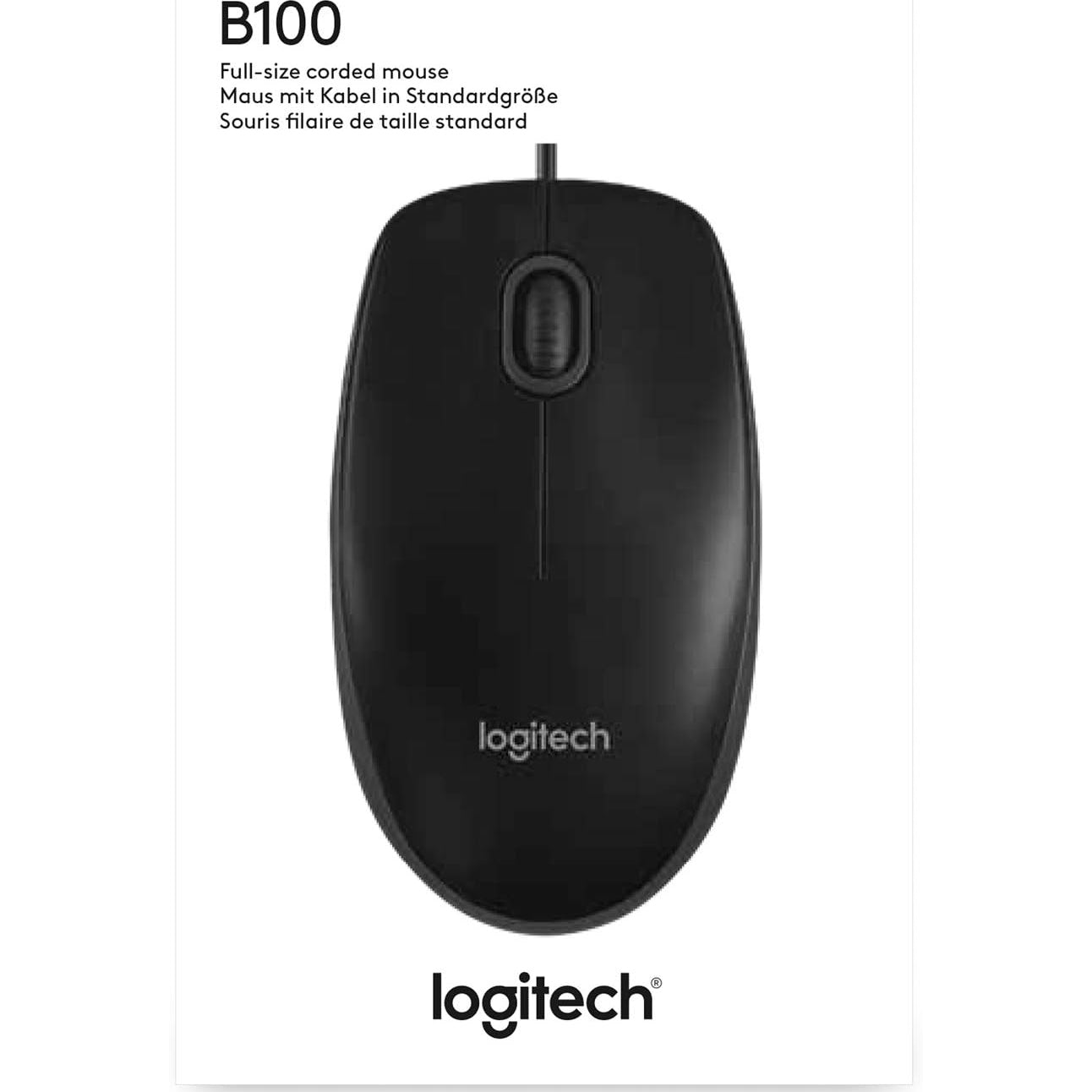 Logitech B100 Maus mit Kabel, USB-Anschluss, 800 DPI Optischer Sensor, 3 Tasten