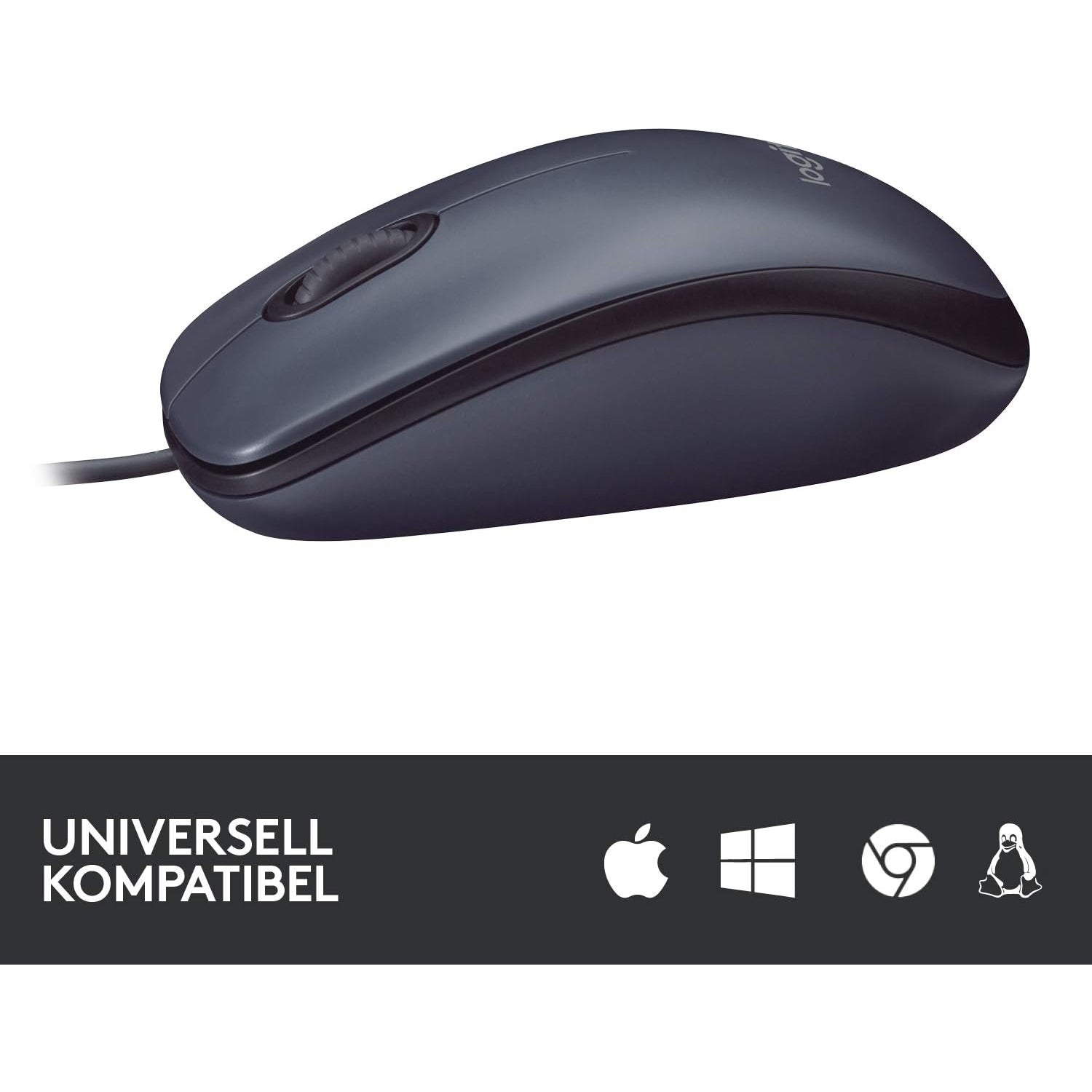 Logitech B100 Maus mit Kabel, USB-Anschluss, 800 DPI Optischer Sensor, 3 Tasten