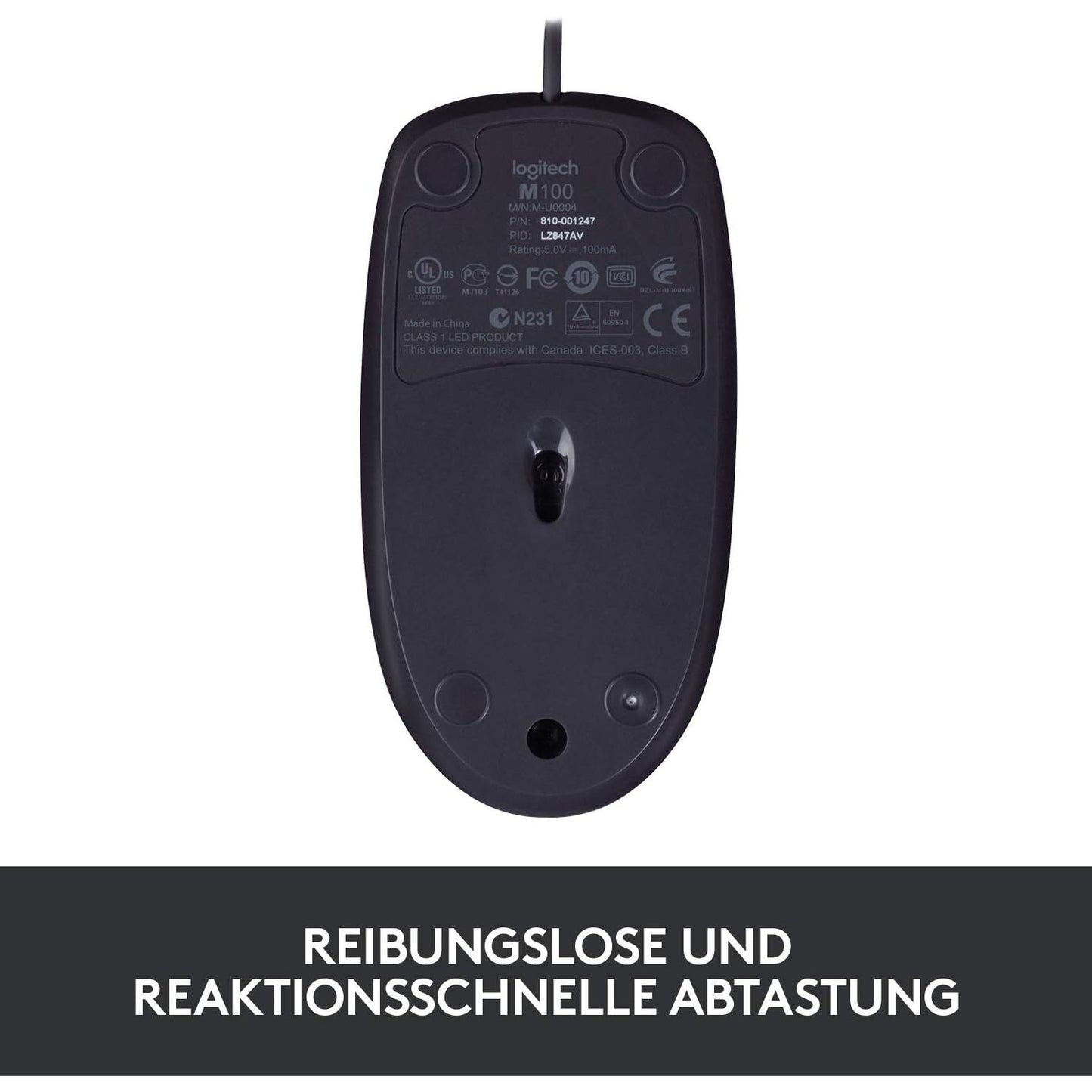 Logitech B100 Maus mit Kabel, USB-Anschluss, 800 DPI Optischer Sensor, 3 Tasten