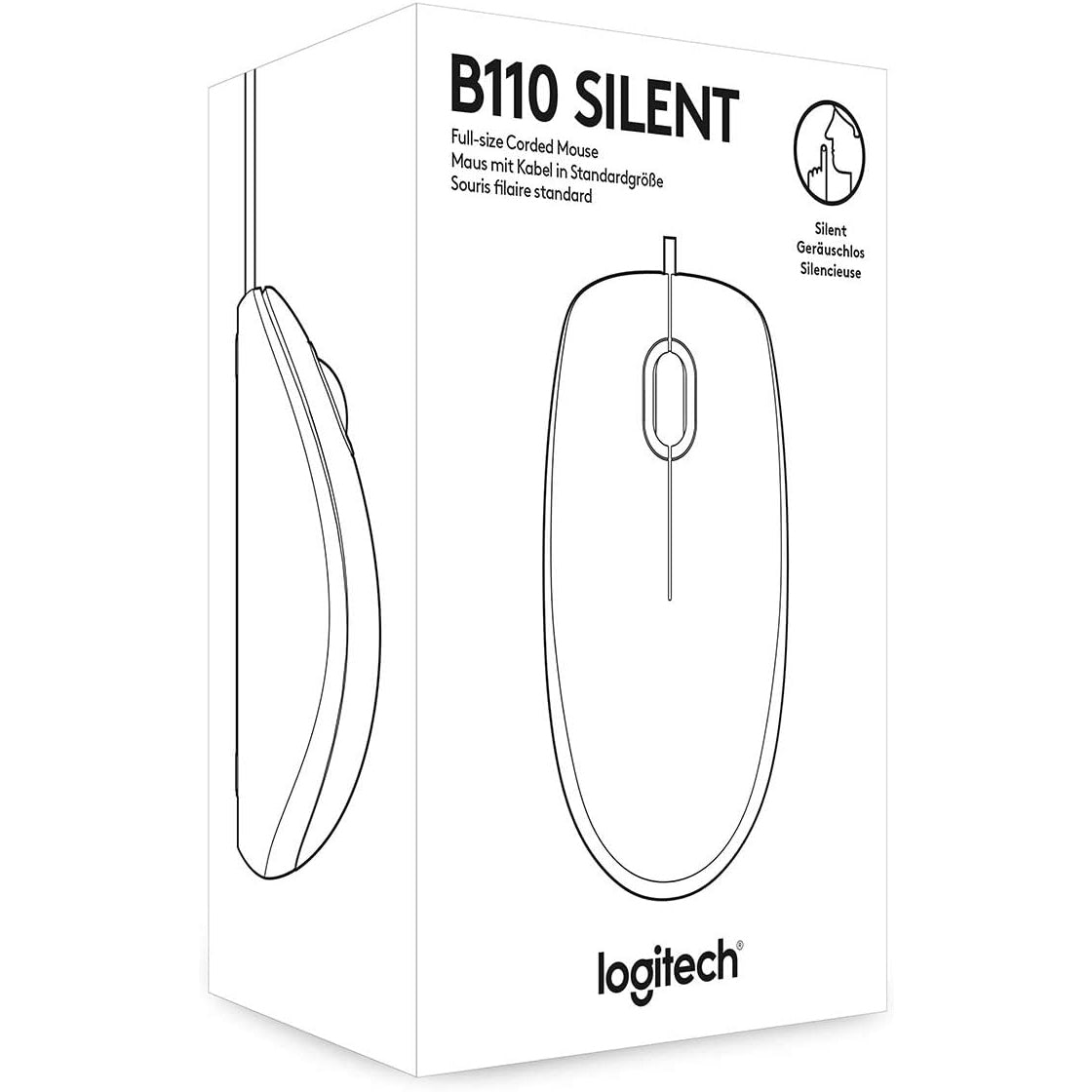 Logitech B110 Kabelgebundene USB-Maus geräuschlose Tasten komfortables Design