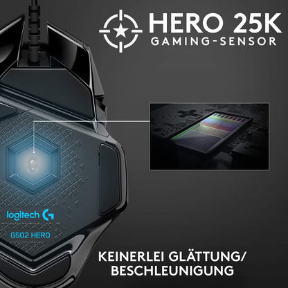 Logitech G502 HERO High-Performance Gaming-Maus mit 25K DPI optischem Sensor