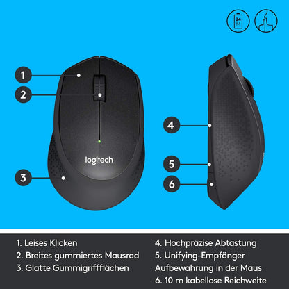 Logitech M330 SILENT PLUS Kabellose Maus, 2,4 GHz mit USB-Nano-Empfänger, 1000 DPI Optical Tracking